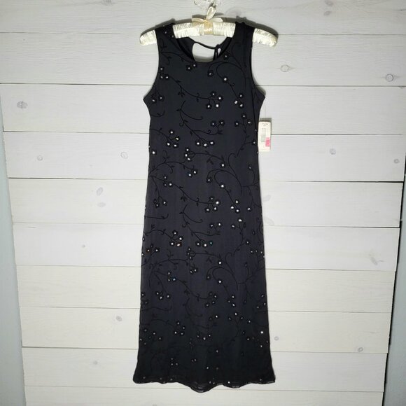 NWT girl code size 12 black silver floral maxi dress. Fairygoth, Y2k. - Picture 1 of 7